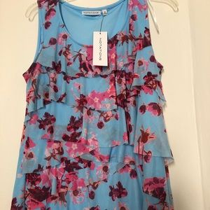 New NOTATIONS Beautiful Sleeveless Floral Tiered Ruffled Blouse